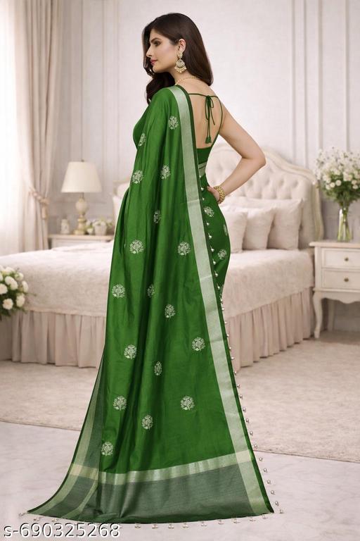 Banarsi Silk Saree With Atterective  Leaf  Embroidery Full work - amamestyle