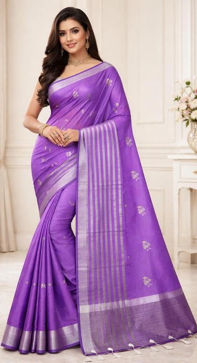 Banarsi Silk Saree With Atterective  Leaf  Embroidery Full work