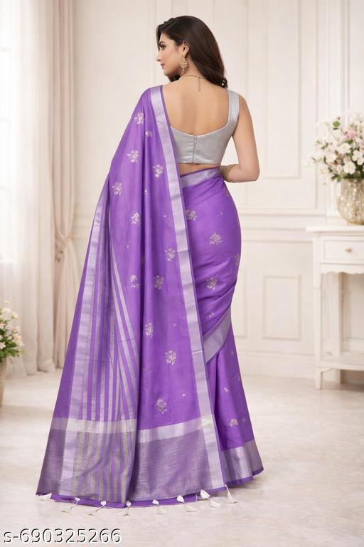 Banarsi Silk Saree With Atterective  Leaf  Embroidery Full work - amamestyle