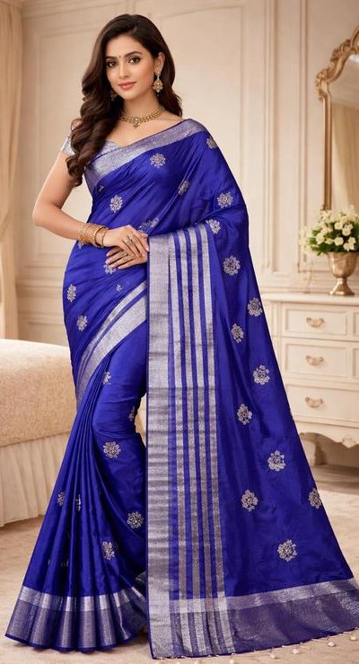 Banarsi Silk Saree With Atterective  Leaf  Embroidery Full work