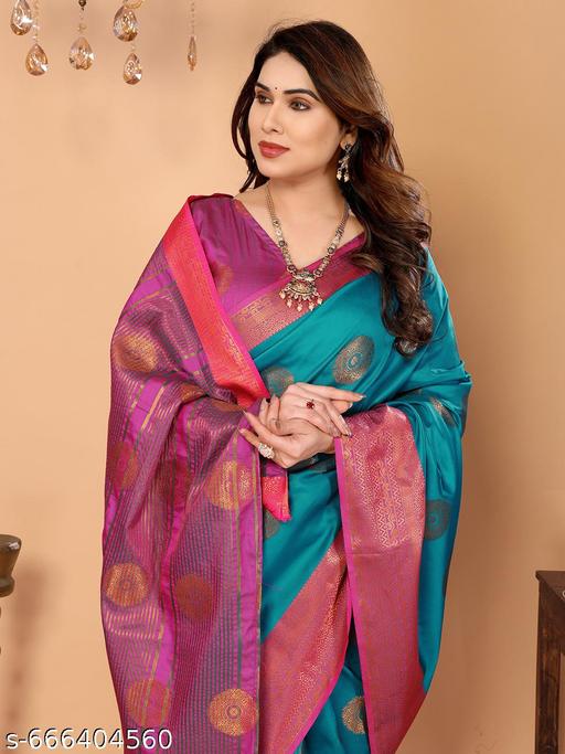 Women's Woven Design Banarasi Art Silk Saree With Zari Woven Border And Unstiched Blouse Pice (Rama) | - amamestyle