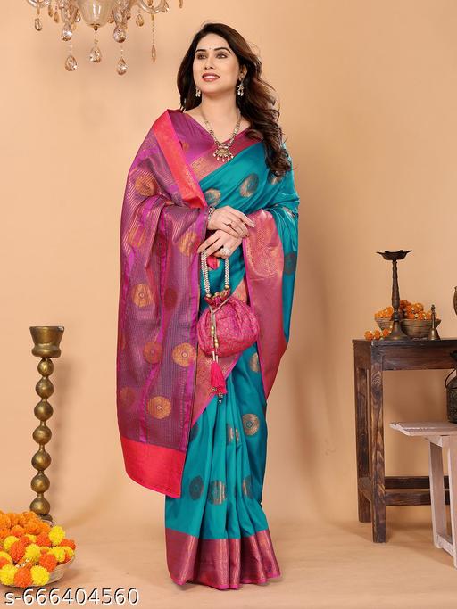 Women's Woven Design Banarasi Art Silk Saree With Zari Woven Border And Unstiched Blouse Pice (Rama) | - amamestyle