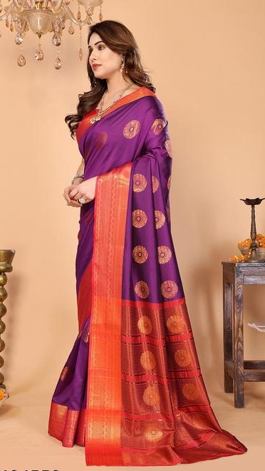 Women's Woven Design Banarasi Art Silk Saree With Zari Woven Border And Unstiched Blouse Pice (Wine) |