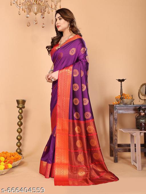 Women's Woven Design Banarasi Art Silk Saree With Zari Woven Border And Unstiched Blouse Pice (Wine) | - amamestyle