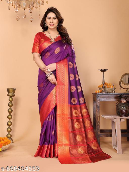Women's Woven Design Banarasi Art Silk Saree With Zari Woven Border And Unstiched Blouse Pice (Wine) | - amamestyle