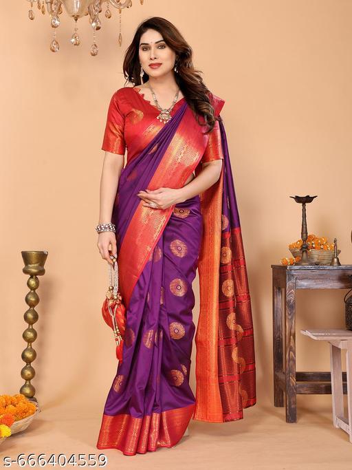 Women's Woven Design Banarasi Art Silk Saree With Zari Woven Border And Unstiched Blouse Pice (Wine) | - amamestyle