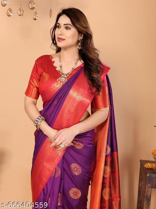 Women's Woven Design Banarasi Art Silk Saree With Zari Woven Border And Unstiched Blouse Pice (Wine) | - amamestyle