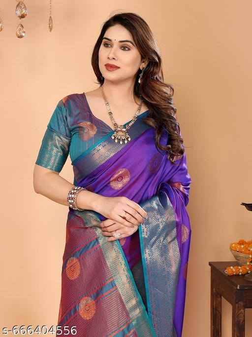 Women's Woven Design Banarasi Art Silk Saree With Zari Woven Border And Unstiched Blouse Pice (Purple) | - amamestyle