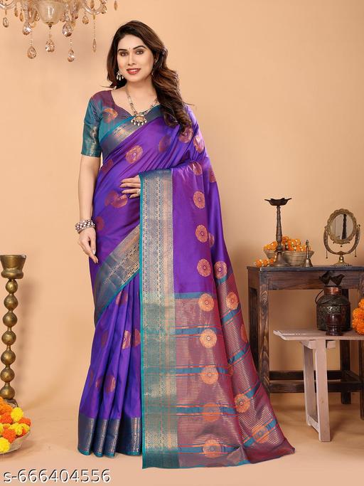 Women's Woven Design Banarasi Art Silk Saree With Zari Woven Border And Unstiched Blouse Pice (Purple) | - amamestyle