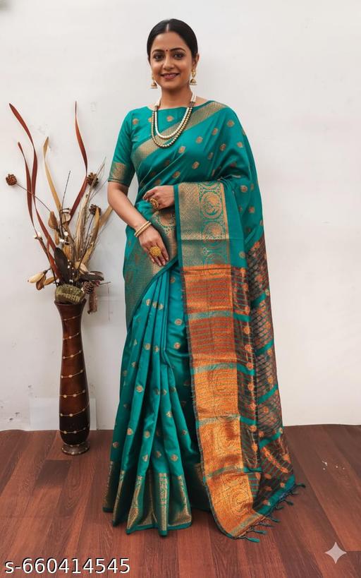 LITCHI SILK Women's Soft Paithani Silk Zari Woven Saree With Unstitched Blouse Piece  - amamestyle