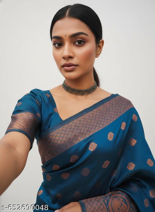 Royal Rich Pallu Banarasi Saree in Dark Blue Shade sarees for women latest design 500 - amamestyle