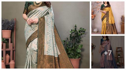 Pure Soft Silk Lightweight Banarasi ( Peach,Rama ) Wedding Bridal Wear Designer Ethnic Saree Available At Low Prices