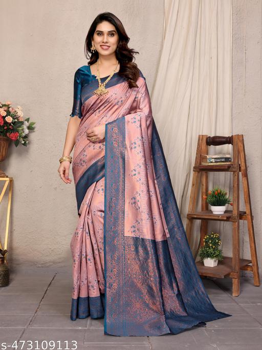 Pure Soft Silk Lightweight Banarasi ( Peach,Rama ) Wedding Bridal Wear Designer Ethnic Saree Available At Low Prices - amamestyle