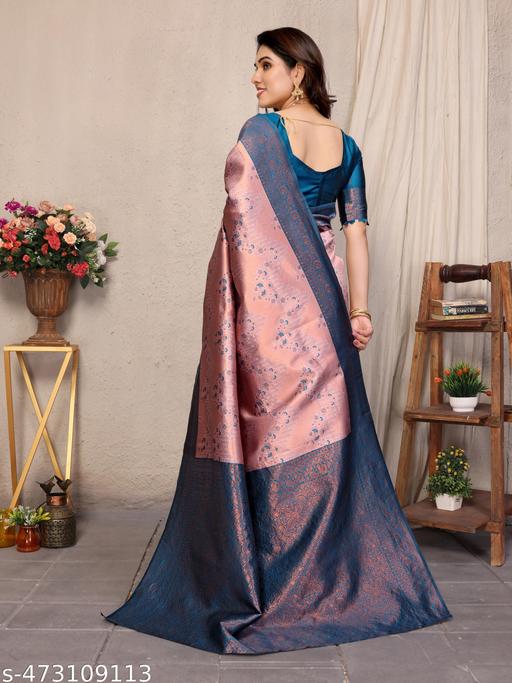 Pure Soft Silk Lightweight Banarasi ( Peach,Rama ) Wedding Bridal Wear Designer Ethnic Saree Available At Low Prices - amamestyle