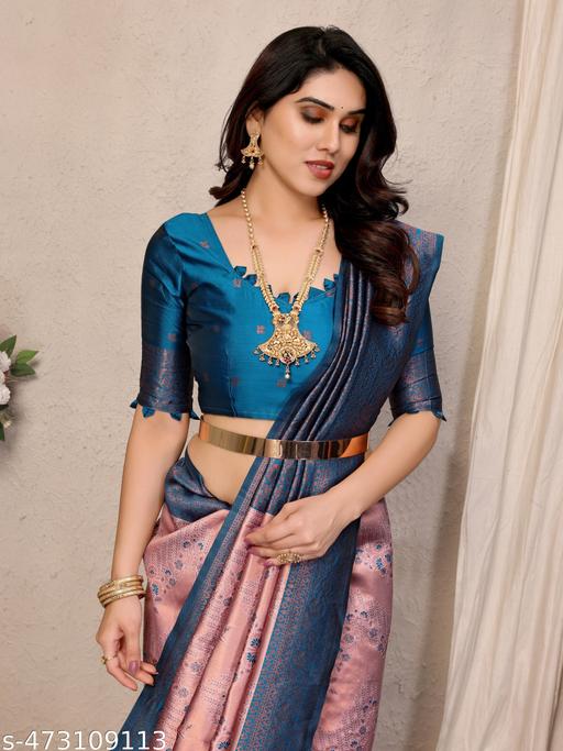 Pure Soft Silk Lightweight Banarasi ( Peach,Rama ) Wedding Bridal Wear Designer Ethnic Saree Available At Low Prices - amamestyle