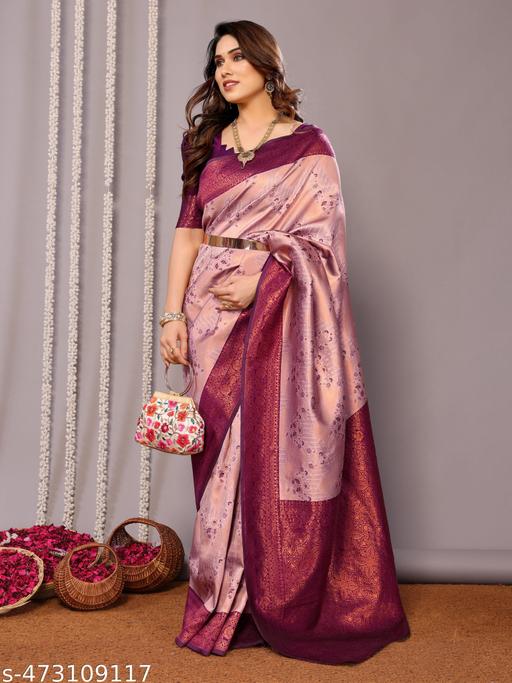 Pure Soft Silk Lightweight Banarasi ( Wine ) Wedding Bridal Wear Designer Ethnic Saree Available At Low Prices - amamestyle