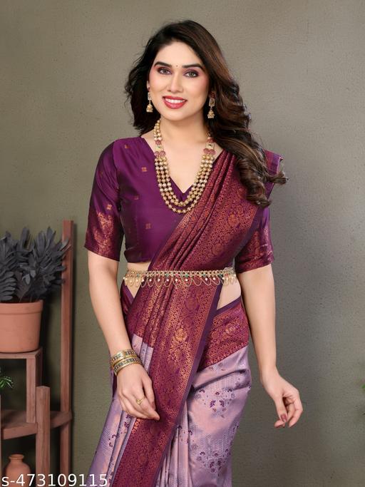 Pure Soft Silk Lightweight Banarasi ( Purple,Wine ) Wedding Bridal Wear Designer Ethnic Saree Available At Low Prices - amamestyle