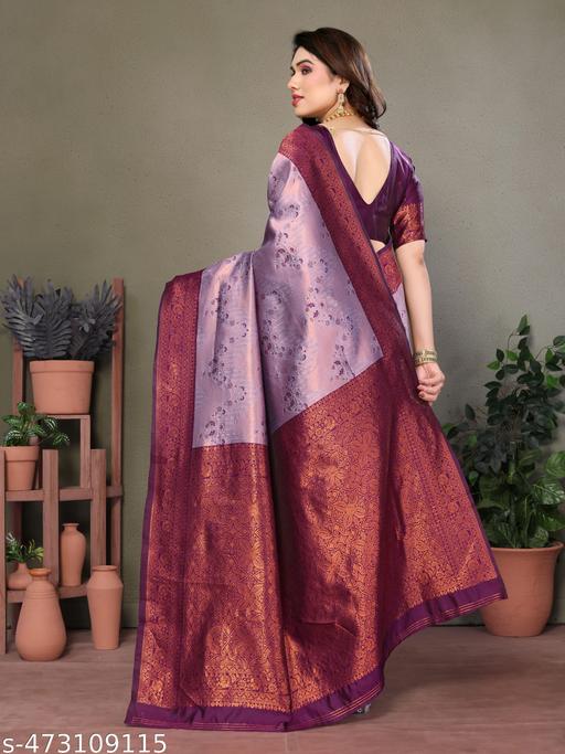 Pure Soft Silk Lightweight Banarasi ( Purple,Wine ) Wedding Bridal Wear Designer Ethnic Saree Available At Low Prices - amamestyle