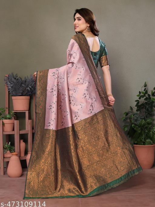 Pure Soft Silk Lightweight Banarasi ( Peach,Green ) Wedding Bridal Wear Designer Ethnic Saree Available At Low Prices - amamestyle