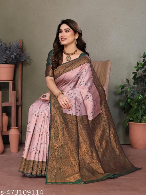 Pure Soft Silk Lightweight Banarasi ( Peach,Green ) Wedding Bridal Wear Designer Ethnic Saree Available At Low Prices - amamestyle