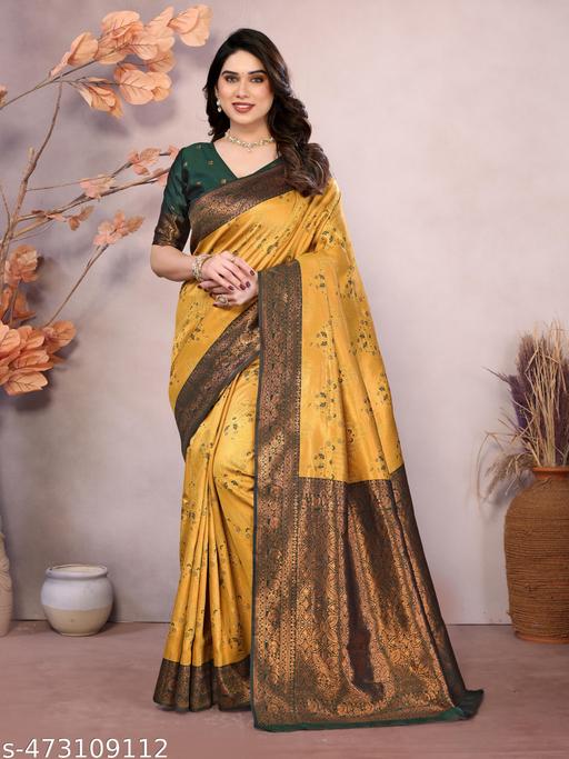 Pure Soft Silk Lightweight Banarasi ( Mustard ) Wedding Bridal Wear Designer Ethnic Saree Available At Low Prices - amamestyle