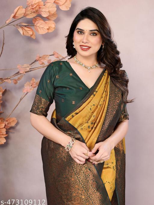 Pure Soft Silk Lightweight Banarasi ( Mustard ) Wedding Bridal Wear Designer Ethnic Saree Available At Low Prices - amamestyle