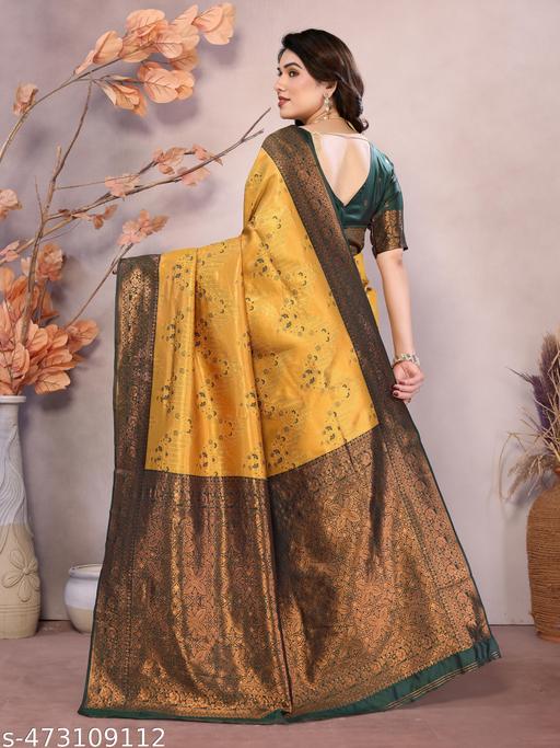 Pure Soft Silk Lightweight Banarasi ( Mustard ) Wedding Bridal Wear Designer Ethnic Saree Available At Low Prices - amamestyle