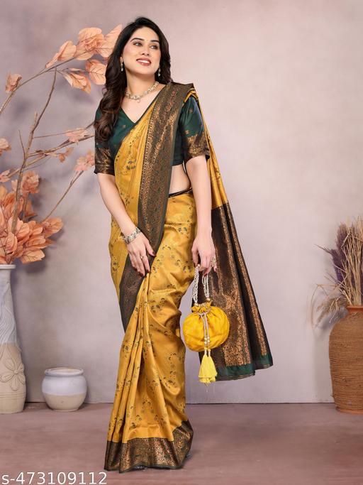Pure Soft Silk Lightweight Banarasi ( Mustard ) Wedding Bridal Wear Designer Ethnic Saree Available At Low Prices - amamestyle