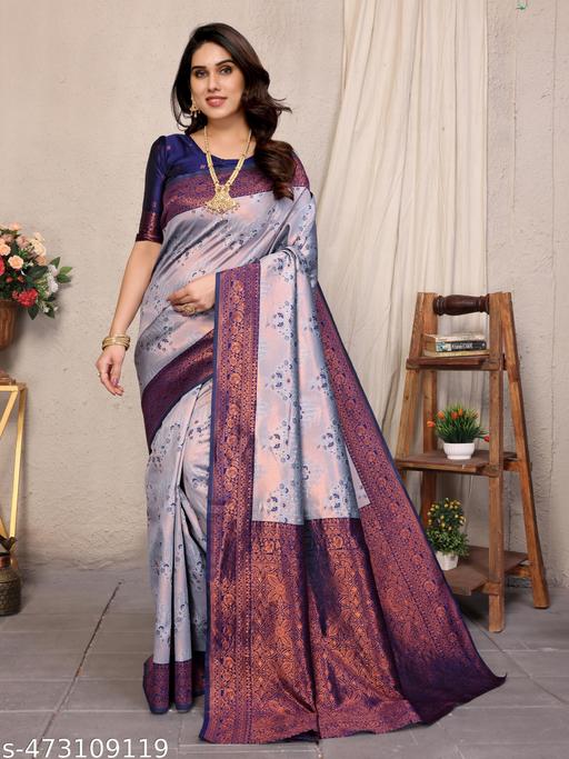 Pure Soft Silk Lightweight Banarasi ( Blue ) Wedding Bridal Wear Designer Ethnic Saree Available At Low Prices - amamestyle