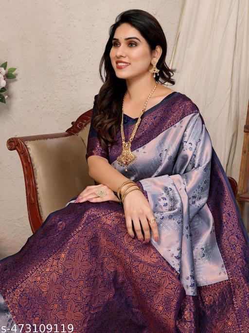 Pure Soft Silk Lightweight Banarasi ( Blue ) Wedding Bridal Wear Designer Ethnic Saree Available At Low Prices - amamestyle