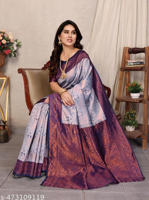 Pure Soft Silk Lightweight Banarasi ( Blue ) Wedding Bridal Wear Designer Ethnic Saree Available At Low Prices - amamestyle