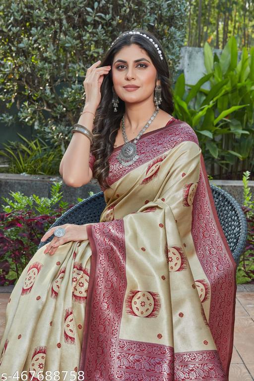 cotton silk jacquard saree with unstitched blouse - amamestyle