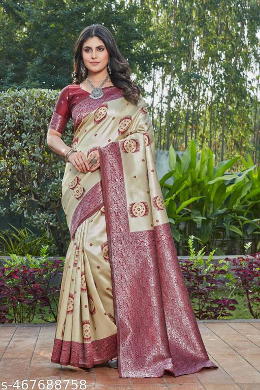 cotton silk jacquard saree with unstitched blouse - amamestyle