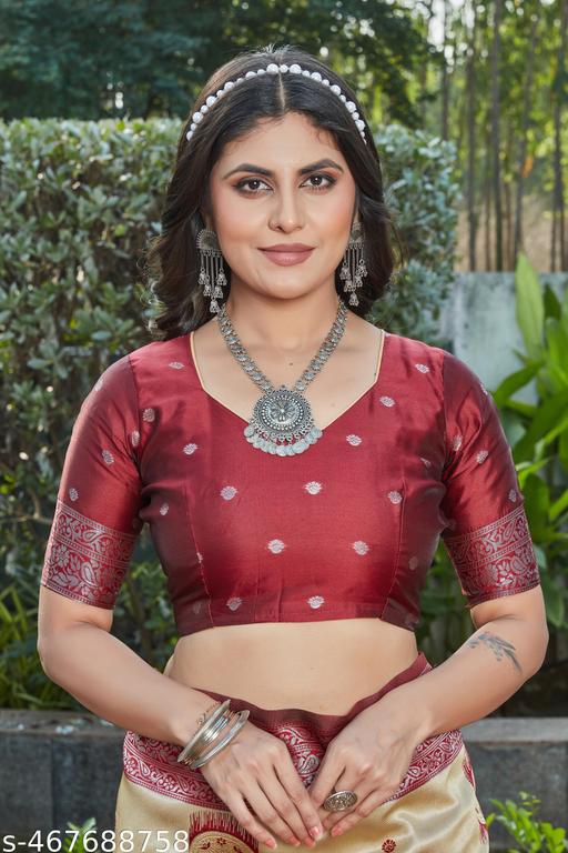 cotton silk jacquard saree with unstitched blouse - amamestyle