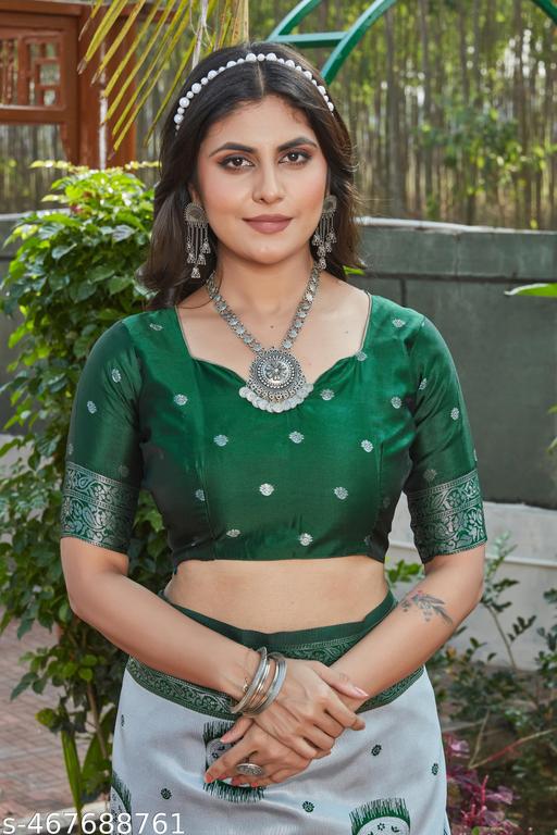 cotton silk jacquard saree with unstitched blouse - amamestyle