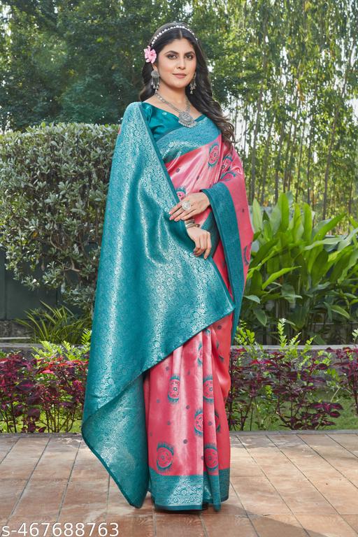 cotton silk jacquard saree with unstitched blouse - amamestyle