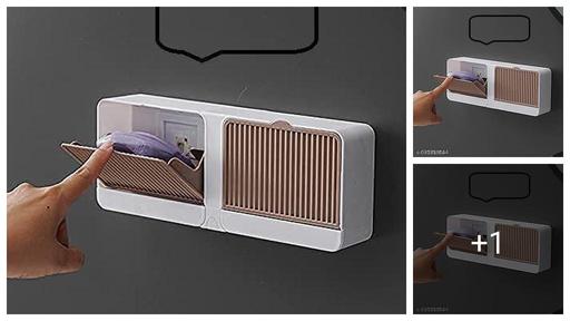 Wall-Mounted No-Drilling Double Bar Soap Dish with Drainage Box with Cover,Extend Soap Life Premium Plastic Soap Holder,Beautiful and Practical(1 Pcs) Multicolour