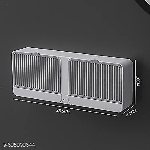 Wall-Mounted No-Drilling Double Bar Soap Dish with Drainage Box with Cover,Extend Soap Life Premium Plastic Soap Holder,Beautiful and Practical(1 Pcs) Multicolour - Pocketbuy