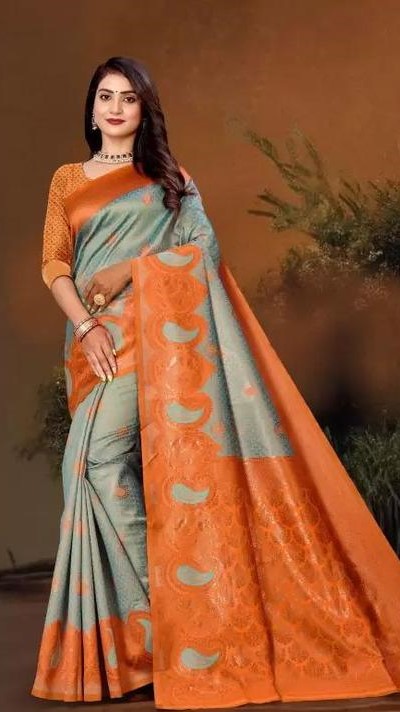 #New #Trending Bollywood Saree || Banarasi Silk sky Saree || Bollywood Inspired || Latest Design || Golden Border || #Latest