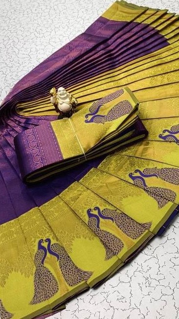 Beautiful Kanjeevaram Silk Big Border Zari Work Woven Sarees with Blouse Piece..