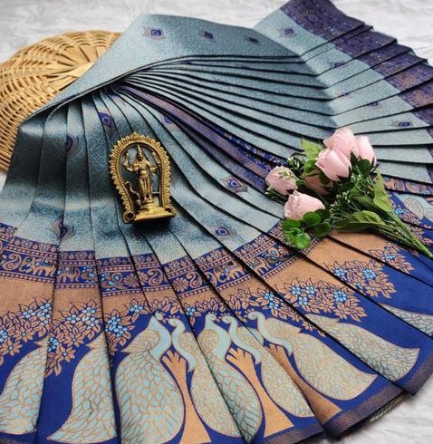 Beautiful Kanjeevaram Silk Big Border Zari Work Woven Sarees with Blouse Piece..