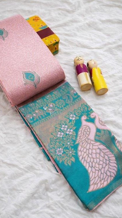 Beautiful Kanjeevaram Silk Big Border Zari Work Woven Sarees with Blouse Piece..