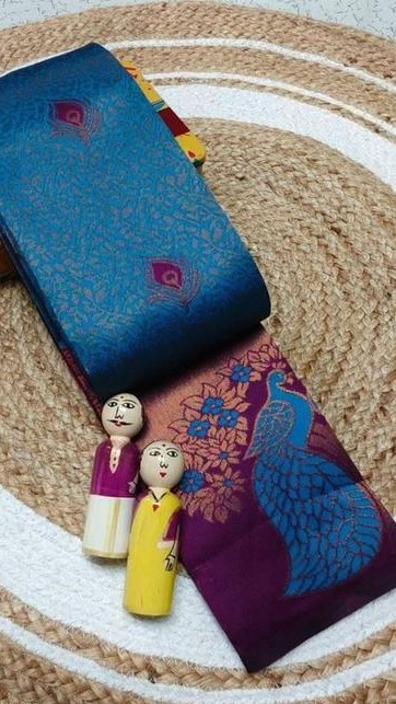 Beautiful Kanjeevaram Silk Big Border Zari Work Woven Sarees with Blouse Piece..