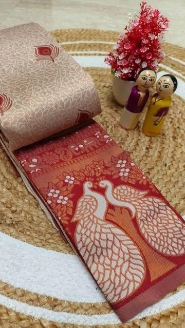 Beautiful Kanjeevaram Silk Big Border Zari Work Woven Sarees with Blouse Piece..