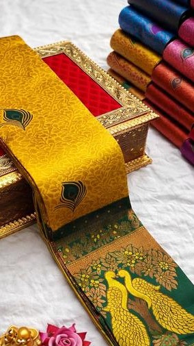 Beautiful Kanjeevaram Silk Big Border Zari Work Woven Sarees with Blouse Piece..