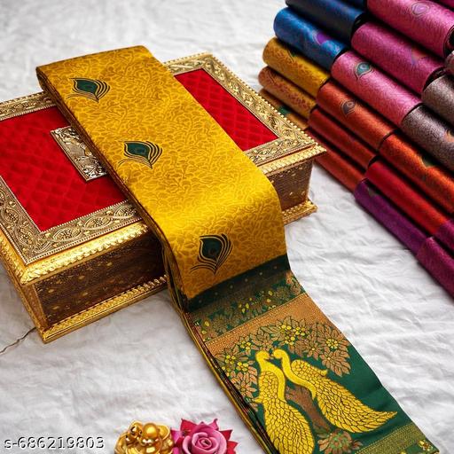 Beautiful Kanjeevaram Silk Big Border Zari Work Woven Sarees with Blouse Piece.. - amamestyle