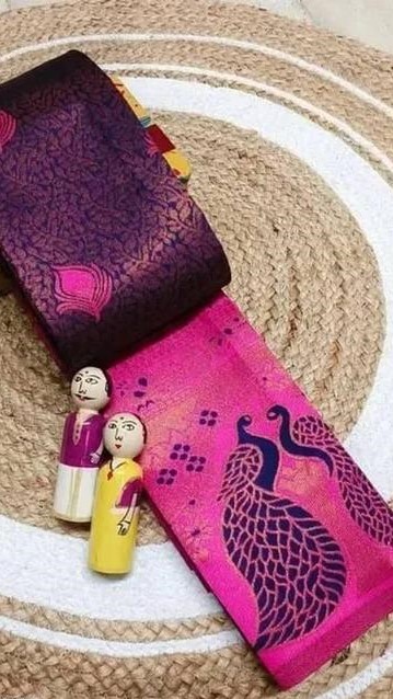 Beautiful Kanjeevaram Silk Big Border Zari Work Woven Sarees with Blouse Piece..