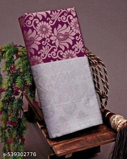 Beautiful Art Silk Jacquard Border Saree With silver Work On All Over The Saree And Unstitched Blouse For Women Wedding Wear Party and Running Use - amamestyle