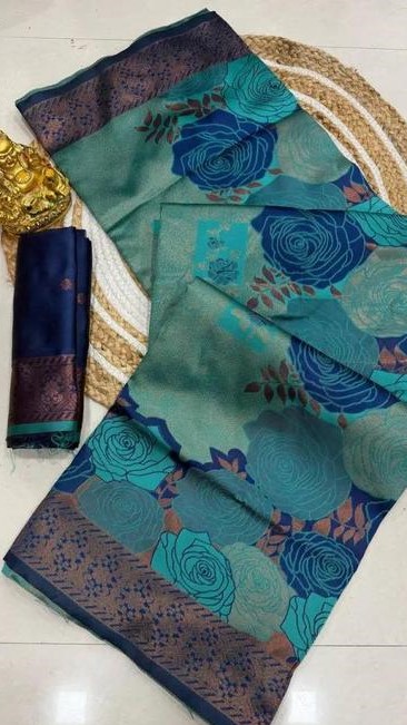 "Jacquard Floral Saree Featuring Artistic Rose Weaves and Trendy Design | Perfect for Festive Occasions"