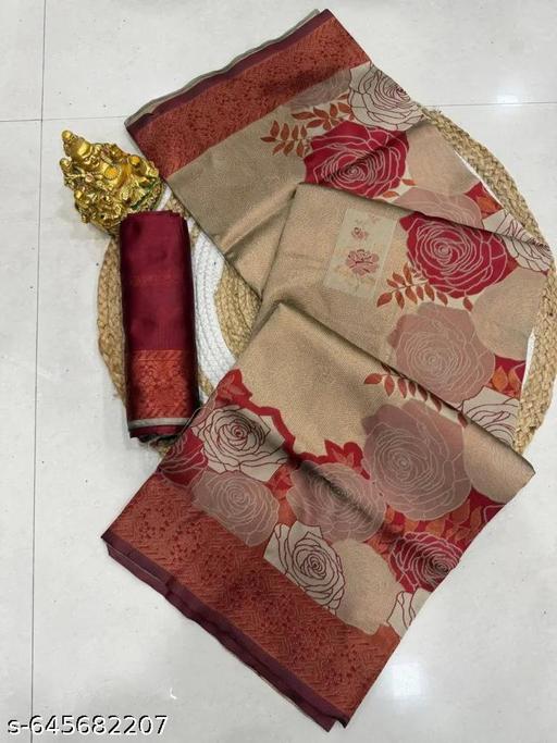 "Jacquard Floral Saree Featuring Artistic Rose Weaves and Trendy Design | Perfect for Festive Occasions" - amamestyle